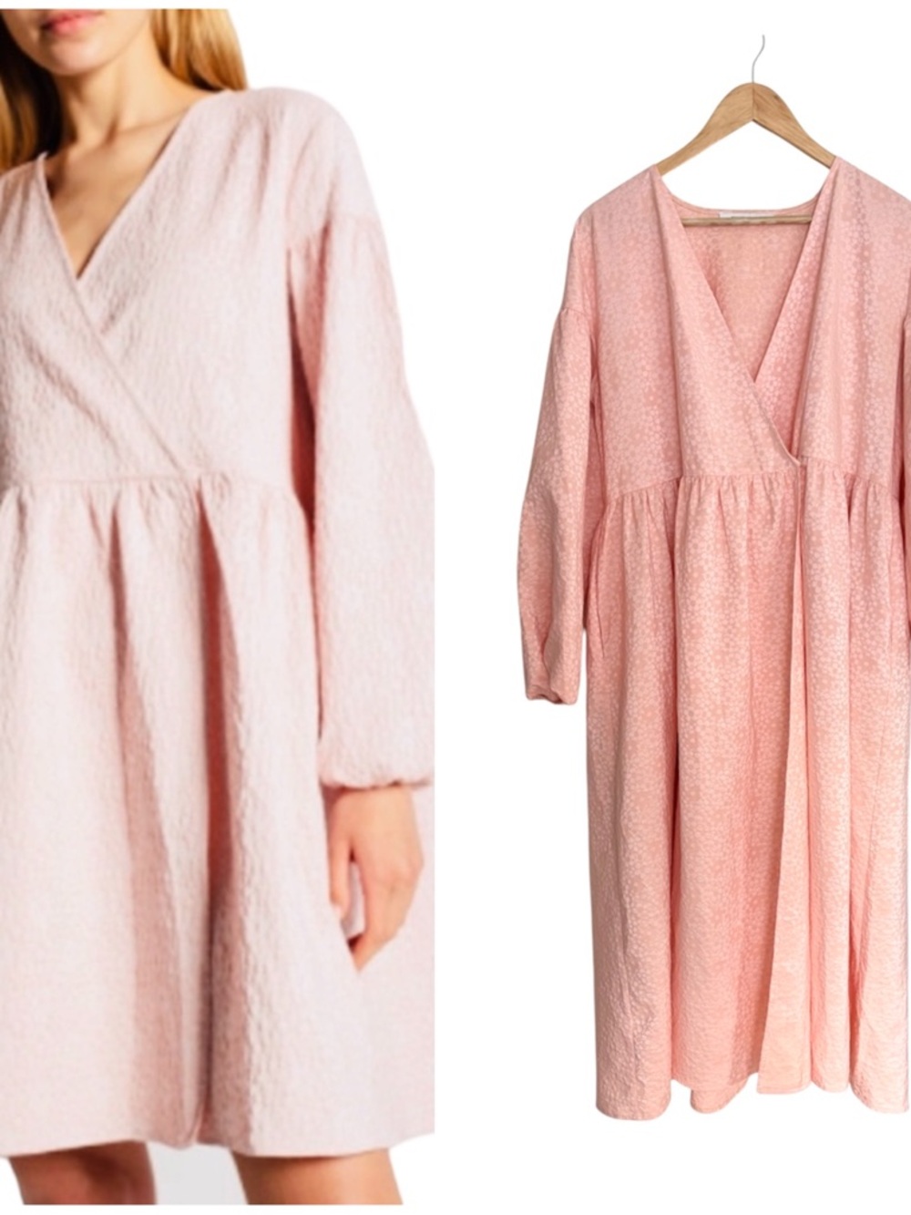 Samsoe Samsoe Pink Rose Garden Jolie Textured Faux Wrap Dress Medium M